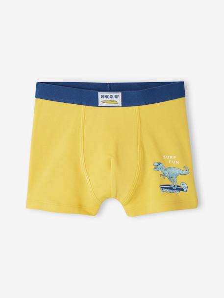 Lot de 4 boxers stretch 'dino surf' garçon en coton bio jaune - vertbaudet enfant 