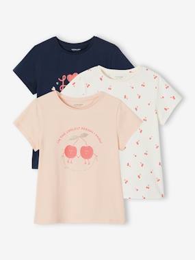 Girls-Pack of 3 Assorted T-shirts, Iridescent Details for Girls