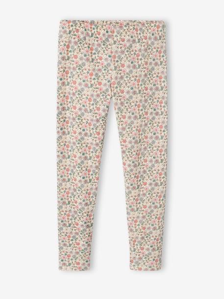 Rib Knit Pyjamas with Floral Print for Girls ecru - vertbaudet enfant 