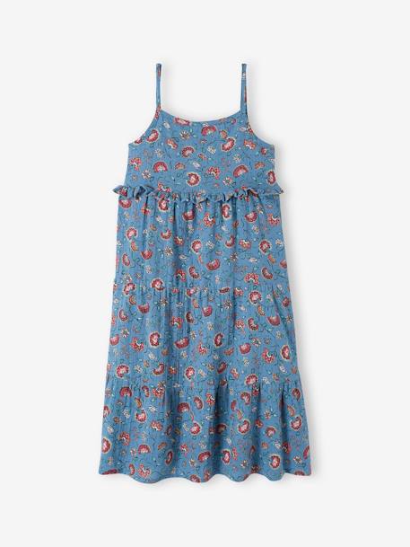 Long Strappy Dress in Cotton Gauze, for Girls coral+ecru+petrol blue+printed orange - vertbaudet enfant 