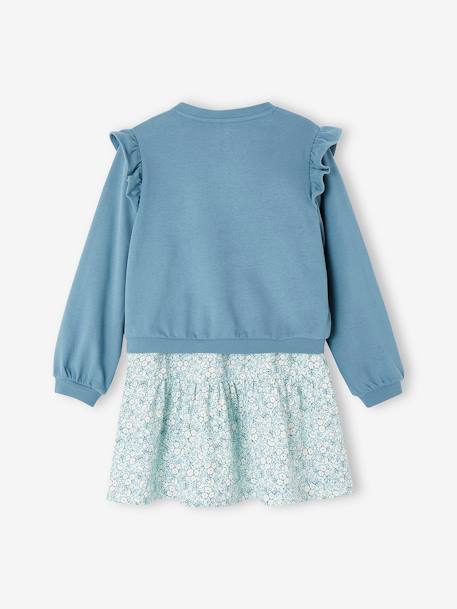 Ensemble robe et cardigan fille bleu jean+pêche+vert émeraude - vertbaudet enfant 
