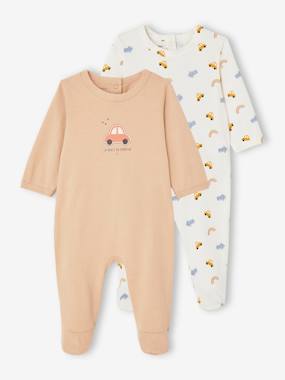 -Pack of 2 "Car" Sleepsuits in Jersey Knit for Newborn Babies
