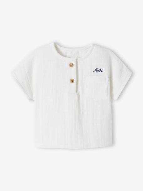 Blouse tunisienne en gaze de coton naissance personnalisable écru - vertbaudet enfant 