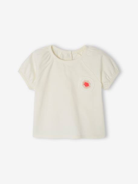 T-Shirt with Flower Motif in Crochet for Babies ecru - vertbaudet enfant 