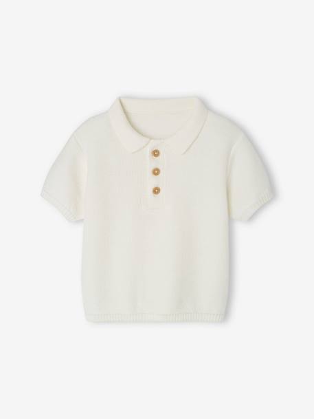 Knitted Polo Shirt for Babies ecru - vertbaudet enfant 