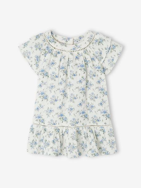 Robe fleurie de cérémonie bébé en gaze de coton écru - vertbaudet enfant 
