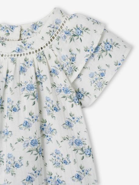 Floral Occasion Wear Dress in Cotton Gauze, for Babies ecru - vertbaudet enfant 