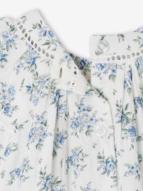 Floral Occasion Wear Dress in Cotton Gauze, for Babies ecru - vertbaudet enfant 