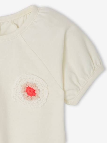 T-Shirt with Flower Motif in Crochet for Babies ecru - vertbaudet enfant 