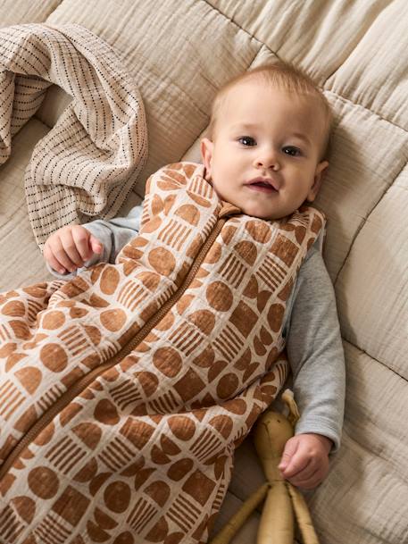 Reversible Sleeveless Baby Sleeping Bag with Central Opening, Ethnic printed beige - vertbaudet enfant 
