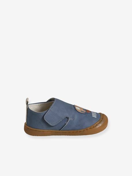 Chaussons à scratchs bébé en cuir souple bleu imprimé+bleu pâle+indigo+marron - vertbaudet enfant 