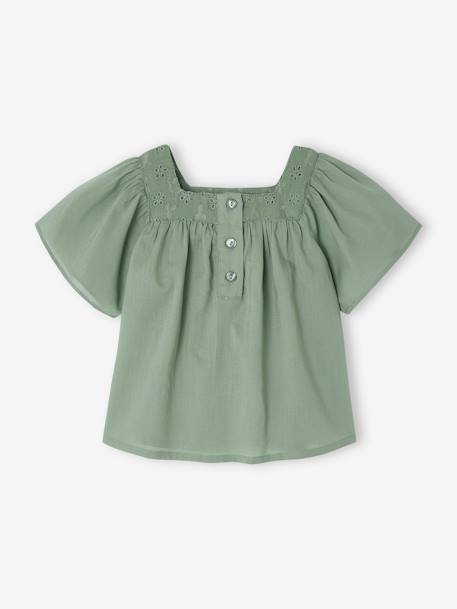 Blouse with Square Neckline, in Broderie Anglaise, for Babies ecru+sage green - vertbaudet enfant 