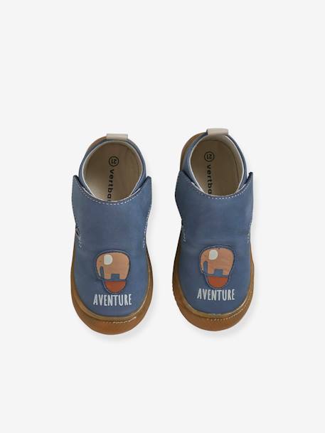 Chaussons à scratchs bébé en cuir souple bleu imprimé+bleu pâle+indigo+marron - vertbaudet enfant 