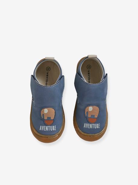 Indoor Shoes in Smooth Leather with Hook-&-Loop Strap, for Babies indigo - vertbaudet enfant 