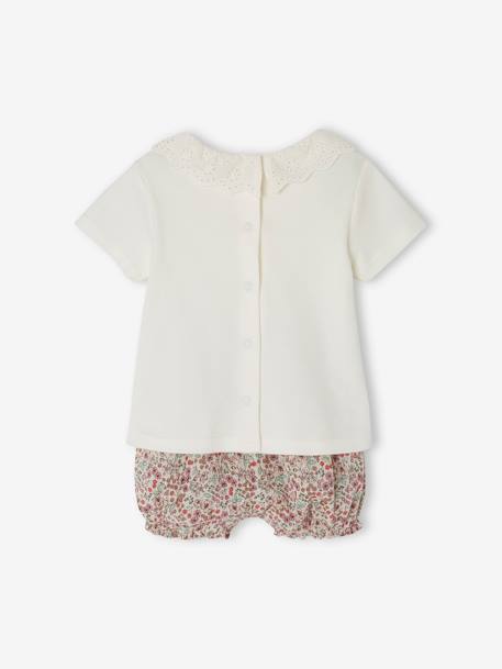 T-Shirt with Collar & Floral Shorts Combo for Newborns ecru - vertbaudet enfant 