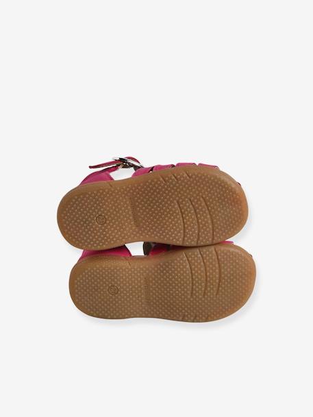 Leather Sandals for Baby Girls, Designed for First Steps fuchsia+iridescent beige+pale blue+White - vertbaudet enfant 