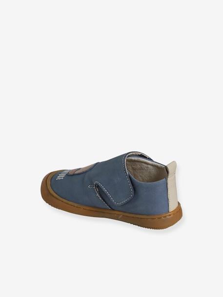 Chaussons à scratchs bébé en cuir souple bleu imprimé+bleu pâle+indigo+marron - vertbaudet enfant 