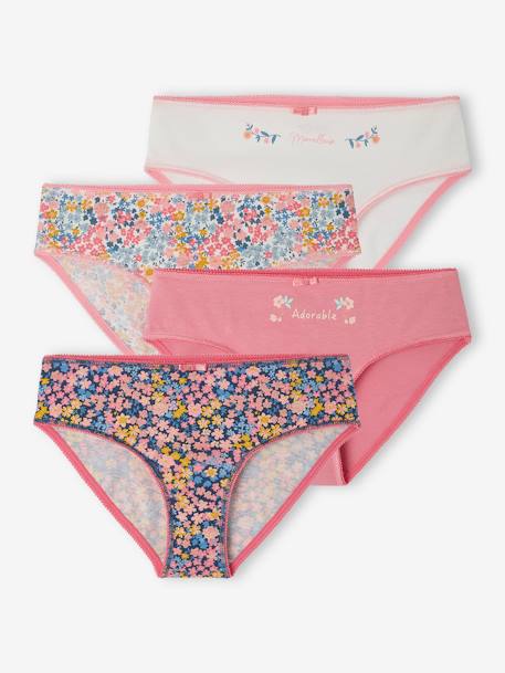Pack of 4 Magnolia Briefs in Organic Cotton, for Girls peony pink - vertbaudet enfant 