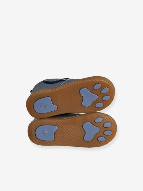Chaussons à scratchs bébé en cuir souple bleu imprimé+bleu pâle+indigo+marron - vertbaudet enfant 