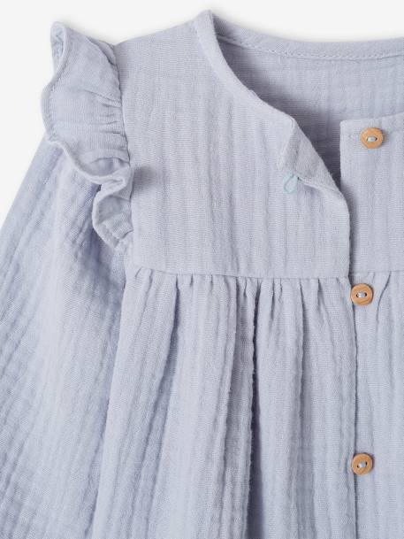 Blouse in Cotton Gauze with Ruffles, for Babies crystal blue+old rose - vertbaudet enfant 