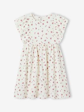 Floral Dress in Jersey Knit with Relief, for Girls  - vertbaudet enfant