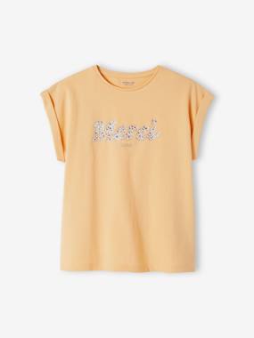 Girls-Tops-T-Shirts-T-Shirt with Message in Flower Motifs for Girls