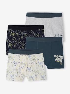 Boys-Pack of 4 "Gamer" Stretch Boxers in Organic Cotton for Boys