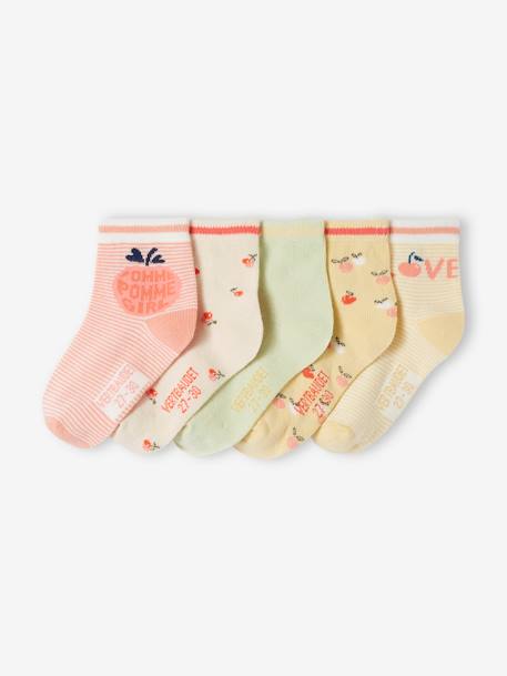 Pack of 5 Pairs of Fruit Socks for Girls coral - vertbaudet enfant 