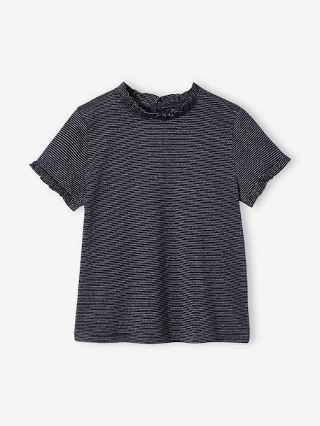 T-Shirt with Shiny Stripes for Girls ecru+navy blue - vertbaudet enfant 