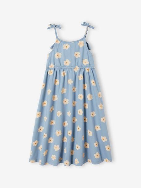 Strappy Midi-Length Dress for Girls blue+ecru+multicoloured+printed white+sky blue - vertbaudet enfant 