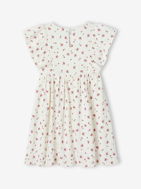 Floral Dress in Jersey Knit with Relief, for Girls ecru+sweet pink+tangerine - vertbaudet enfant 
