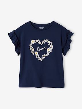 T-Shirt with Iridescent Motif & Short Ruffled Sleeves for Girls  - vertbaudet enfant