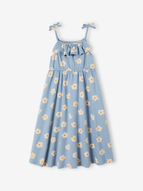 Strappy Midi-Length Dress for Girls blue+ecru+multicoloured+printed white+sky blue - vertbaudet enfant 