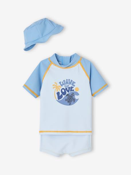 UV Protection Swimwear Combo: T-Shirt + Boxers + Bucket Hat for Baby Boys ocean blue - vertbaudet enfant 
