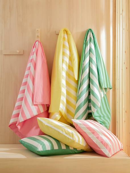 Duvet Cover + Pillowcase Set for Children, Transat striped green+striped pink+striped yellow - vertbaudet enfant 
