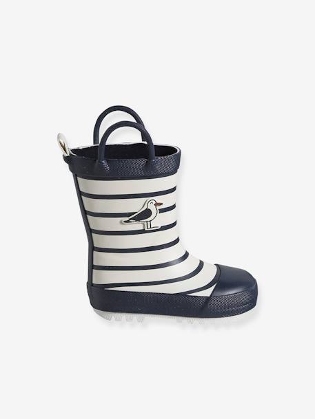 Bottes de pluie bébé détails ludiques rayé marine+vert imprimé - vertbaudet enfant 