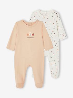 Baby-Pyjamas & Sleepsuits-Pack of 2 Printed Jersey Knit Sleepsuits for Newborns