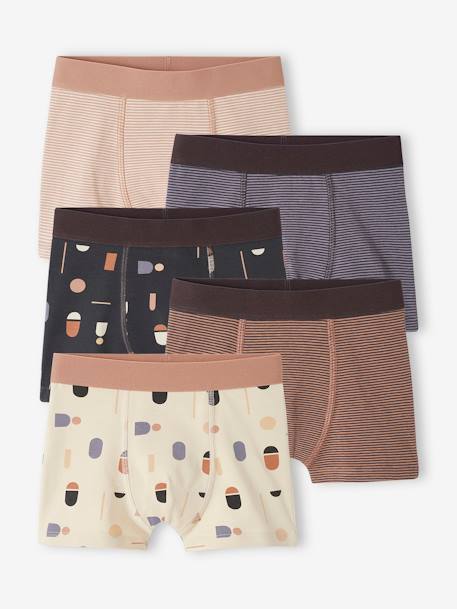 Lot de 5 boxers stretch graphiques garçon en coton bio écru - vertbaudet enfant 
