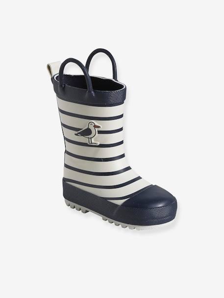Bottes de pluie bébé détails ludiques rayé marine+vert imprimé - vertbaudet enfant 