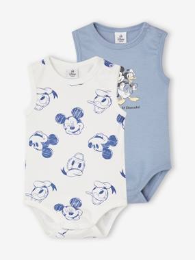 Pack of 2 Sleeveless Bodysuits for Babies, Disney®'s Mickey Mouse & Donald Duck  - vertbaudet enfant