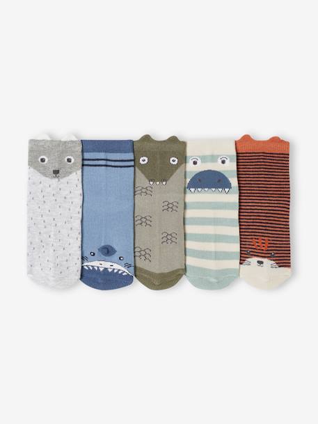 Pack of 5 Pairs of Animals Socks for Boys lichen - vertbaudet enfant 