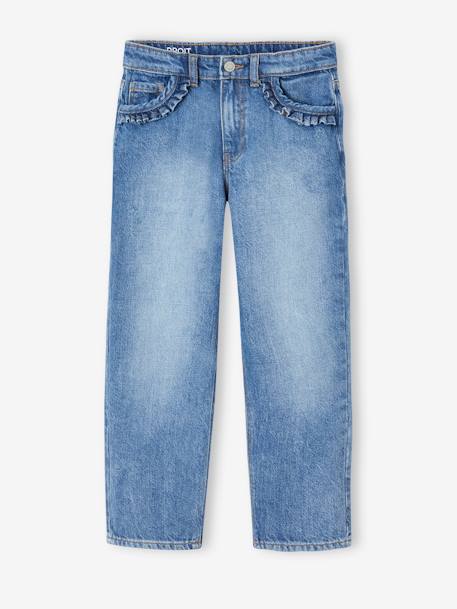 Jean fille droit MorphologiK tour de hanches large bleu foncé+denim bleached+stone - vertbaudet enfant 