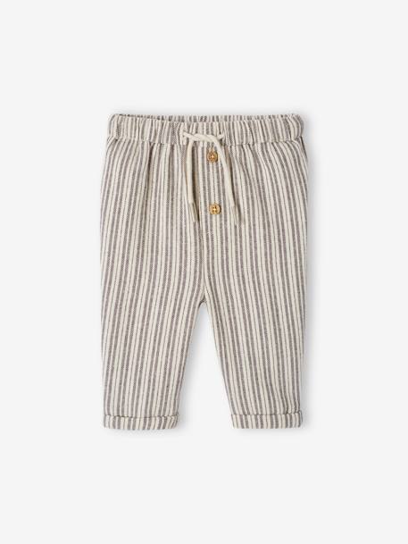 Striped Trousers with Elasticated Waistband for Newborn Babies anthracite - vertbaudet enfant 