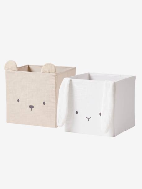 Set of 2 Animals Boxes in Cotton Gauze set pink+set white+set yellow - vertbaudet enfant 