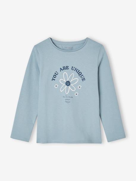 Tee-shirt à message Basics fille bleu grisé+bois de rose+bronze+violet - vertbaudet enfant 