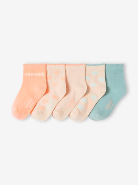 Pack of 5 Pairs of Daisy Socks for Girls peach - vertbaudet enfant 