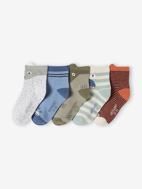 Pack of 5 Pairs of Animals Socks for Boys lichen - vertbaudet enfant 