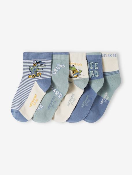 Pack of 5 Pairs of 'Tyrannoskate' Socks for Boys aqua green - vertbaudet enfant 