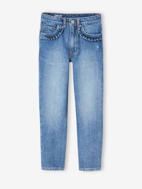 Jean fille droit MorphologiK tour de hanches Fin bleu foncé+denim bleached+stone - vertbaudet enfant 
