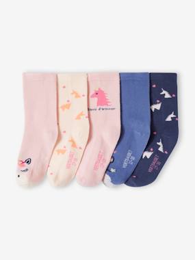 Girls-Pack of 5 Pairs of Unicorn Socks for Girls